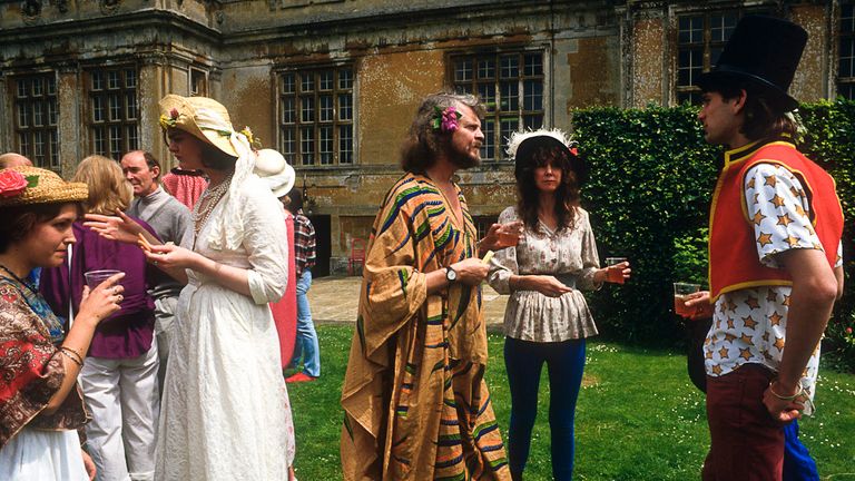 Lord Bath at fancy dress garden party at his home, Longleat House in 1987