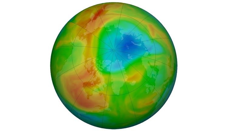 The hole in the ozone layer was at its largest in March. Pic: NASA