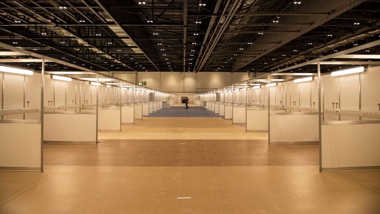 The new 4,000-bed temporary facility at the ExCel convention centre in east London. Pic: MoD