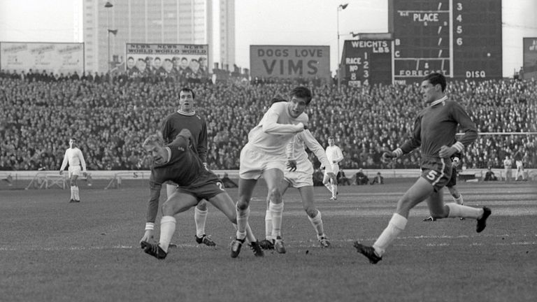 Hunter (centre) playing for Leeds against Chelsea in November 1965