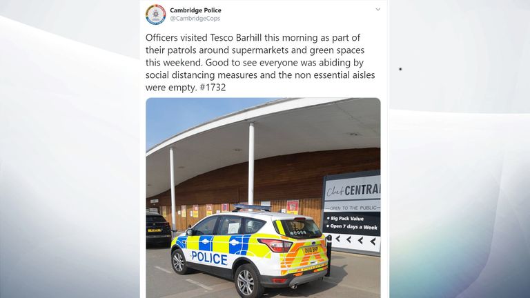 Tweet from Cambridge Police on coronavirus powers