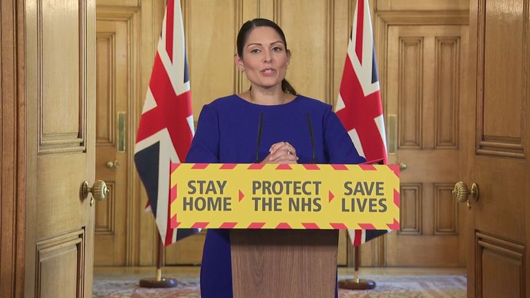 Priti Patel chairs the daily coronavirus briefing in Downing Street