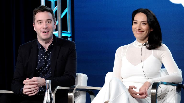 PASADENA, CALIFORNIA - JANUARY 16: (L-R) James Graham and Sian Clifford of &#39;Quiz&#39; speak onstage during the AMC Networks portion of the Winter 2020 TCA Press Tour on January 16, 2020 in Pasadena, California