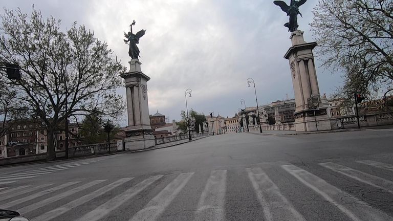 Sky&#39;s Sally Lockwood takes a drive through a deserted Rome amid Italy&#39;s ongoing coronavirus lockdown