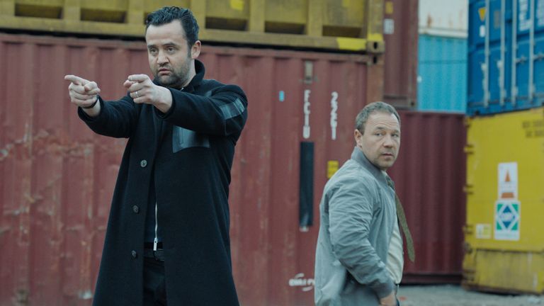 Stephen Graham and Daniel Mays star in Code 404, a new original comedy set in the near future in the Special Investigation Unit at the London Met. Pic: ©Sky UK Limited