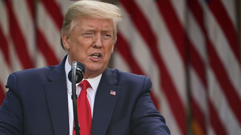 US President Donald Trump speaks during a news conference on the novel coronavirus, COVID-19, in the Rose Garden of the White House in Washington, DC on April 27, 2020