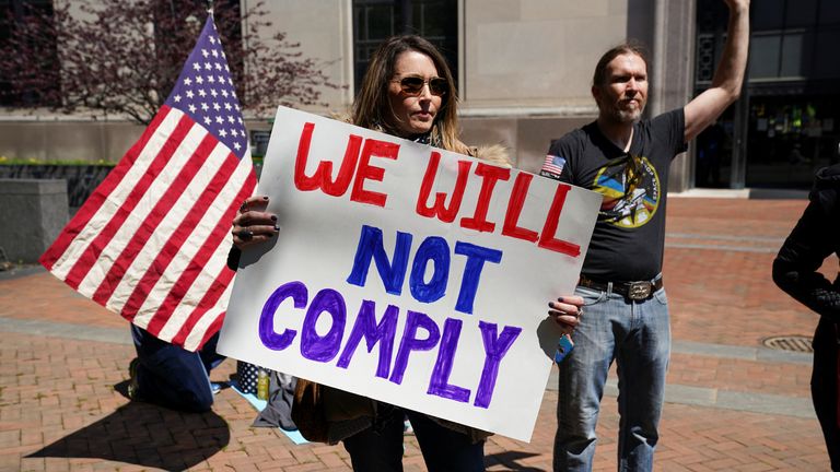 Protesters in Virginia have been rallying against stay-at-home orders and warning they 'will not comply'