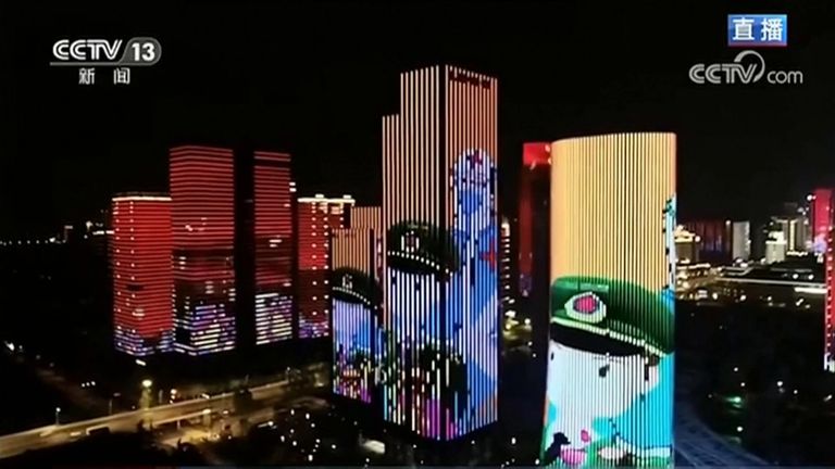 Light show as Wuhan opens up after being closed