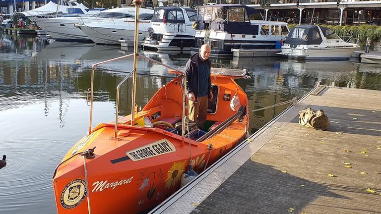Mr Walters and his boat before leaving on his journey. Pic: Graham Walters. Atlantic Rower - Final Journey