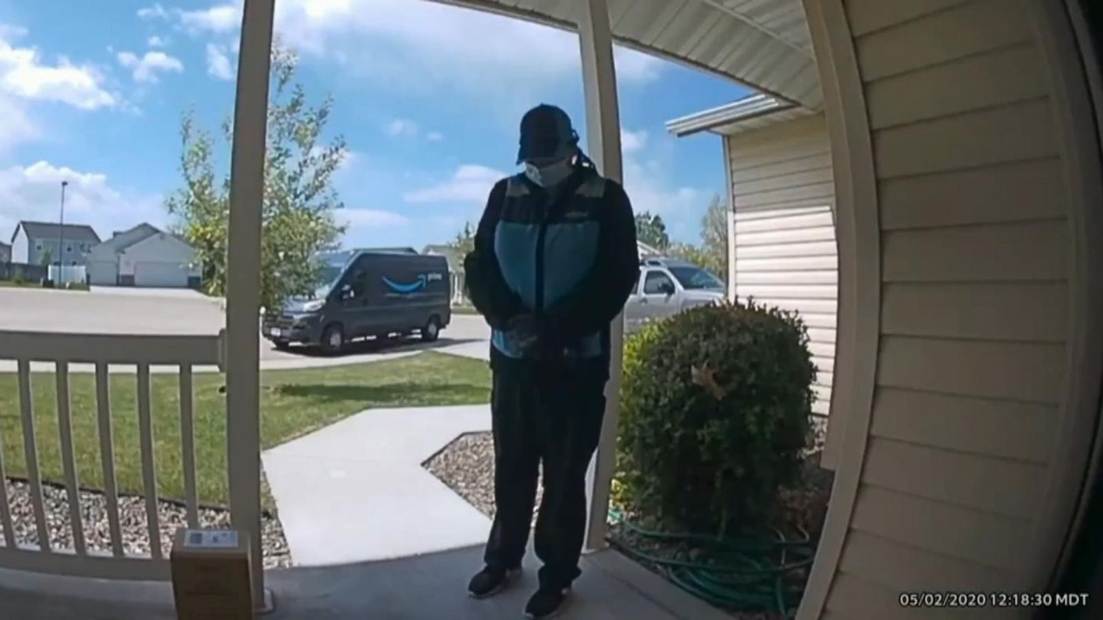 Doorbell video shows delivery driver praying for ill baby at risk of