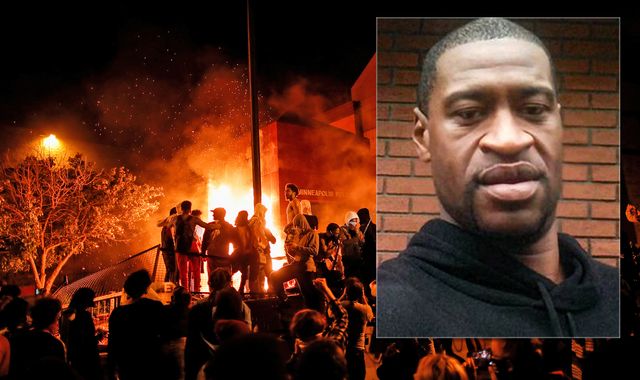 George Floyd death: Minneapolis police station set on fire during protests as Trump attacks 'thugs'