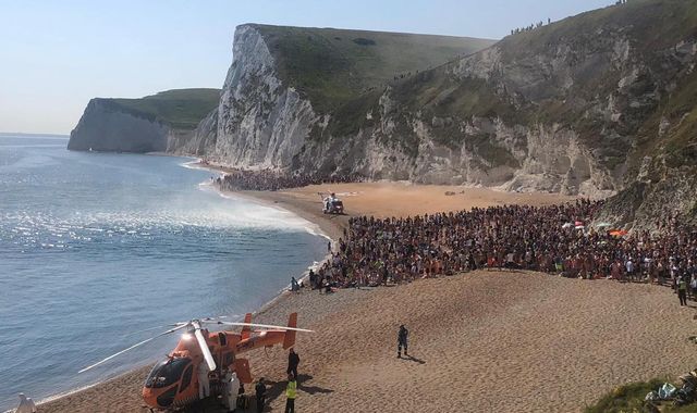 Beachgoers forced to crowd together after three seriously injured in cliff-jumping at Durdle Door