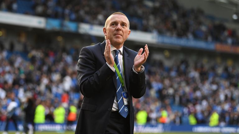 BRIGHTON, ENGLAND - APRIL 29:  Brighton's CEO Paul Barber acknowledges the home support after the Sky Bet Championship match between Brighton & Hove Albion and Bristol City at Amex Stadium on April 29, 2017 in Brighton, England.  (Photo by Mike Hewitt/Getty Images)