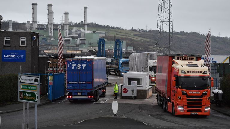 LARNE, NORTHERN IRELAND - NOVEMBER 14: Port officers inspect vehicles at a harbour checkpoint on November 14, 2018 in Larne, Northern Ireland. Prime Minister Theresa May is locked in talks with her cabinet as she attempts to push through an agreement between UK negotiators and their European Union counterparts relating to the United Kingdom's departure from the EU. The border between the Republic of Ireland and Northern Ireland has been a contentious issue during the Brexit talks. The harbour port of Larne has been suggested as a possible border entry checkpoint for agriculture livestock and goods to avoid a so called 'hard border'. (Photo by Charles McQuillan/Getty Images)