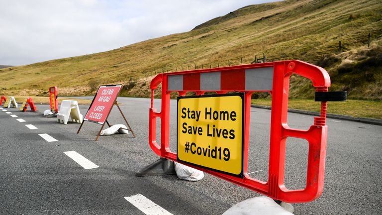 All laybys are closed and roads deserted along the A470 near Pen y Fan in the Brecon Beacons National Park, Wales, as the UK continues in lockdown to help curb the spread of the coronavirus.