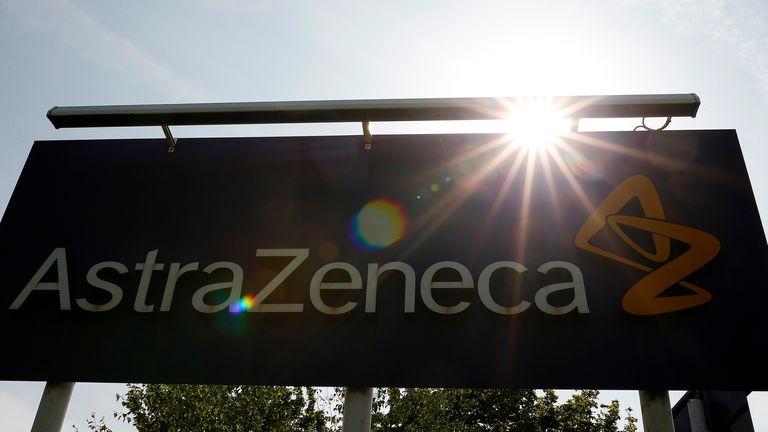 A sign is seen at an AstraZeneca site in Macclesfield