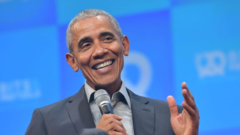 MUNICH, GERMANY - SEPTEMBER 29: Former U.S. President Barack Obama speaks at the opening of the Bits & Pretzels meetup on September 29, 2019 in Munich, Germany. The annual event brings together founders and startups from across the globe for three days of networking, talks and inspiration. during the "Bits & Pretzels Founders Festival" at ICM Munich on September 29, 2019 in Munich, Germany. Bits & Pretzels is an application-only, three-day festival that connects 5,000 founders, investors, startu