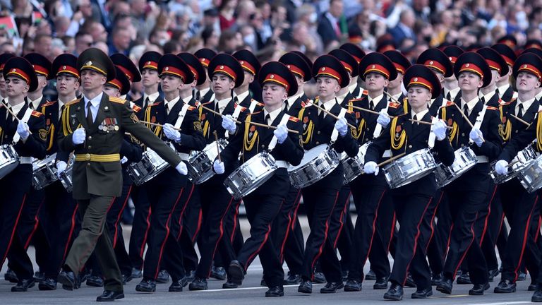 The VE Day parade continued in Belarus, with military bands.