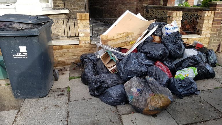 Undated handout photo showing fly tipping in Ealing, London as the UK continues in lockdown to help curb the spread of the coronavirus