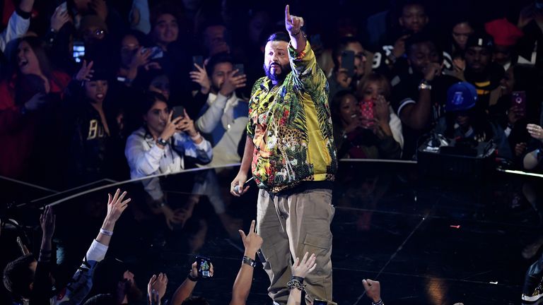 DJ Khaled performs during halftime at the 69th NBA All-Star Game at the United Center on February 16, 2020 in Chicago, Illinois