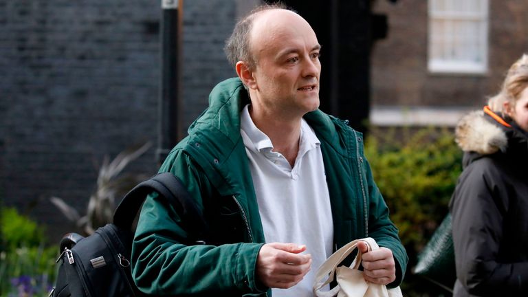 Mr Cummings is seen in Downing Street on 27 March