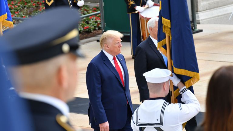 President Trump took part in a wreath-laying ceremony at Arlington National Cemetery in Virginia