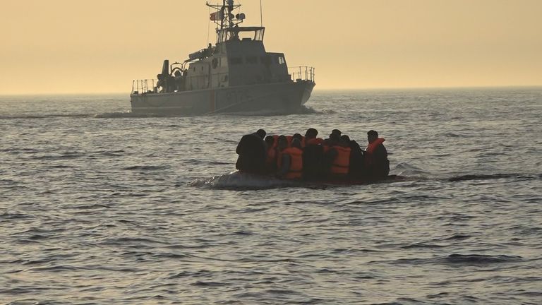 Migrants on a dinghy in the Channel