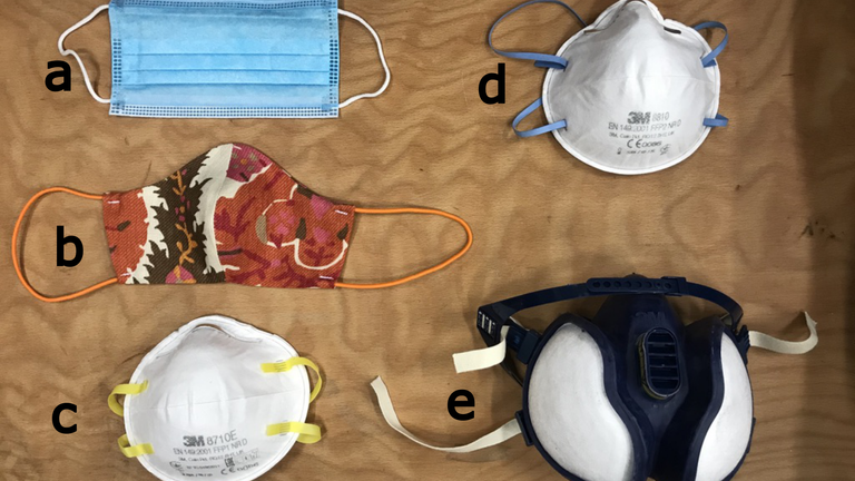 Five of the seven face coverings that were tested during the study. Pic: University of Edinburgh