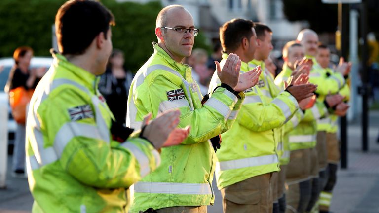 Firefighters from Luton and Dunstable University Hospital applauded during the caregiver applause campaign.
