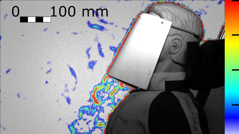 Without a mask, full-face shields generated 'a strong downward' jet. Pic: University of Edinburgh