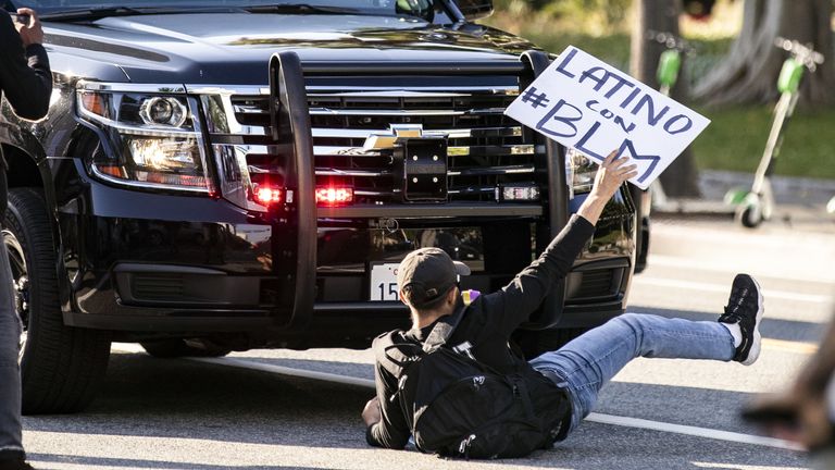 Protests in Los Angeles. Pic: Etienne Laurent/EPA-EFE/Shutterstock