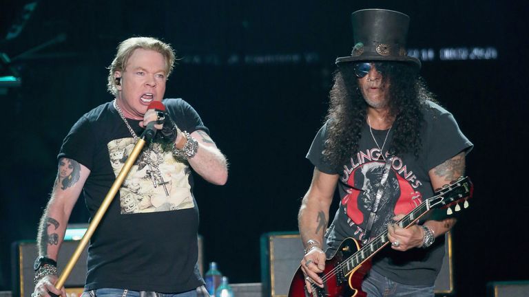 Axl Rose (L) and Slash of Guns N&#39; Roses perform in concert during weekend one of the 2019 ACL Fest at Zilker Park on October 4, 2019 in Austin, Texas