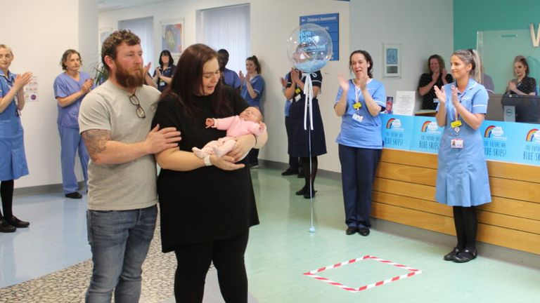 The pair were cheered on by NHS staff. Pic: Blackpool Teaching Hospitals NHS Foundation Trust