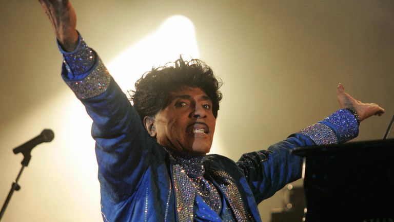 US rock legend Little Richard performs on the stage of the Terre Neuvas festival, 08 July 2006 in Bobital, western France