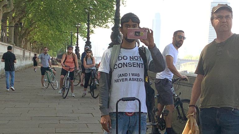 A person opposing UK lockdown measures at the protest in London. Pic: Anthony Joseph