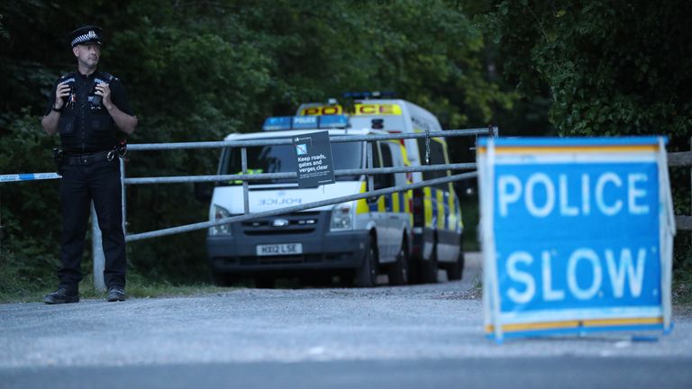 Police cordon by the B2149 road by Havant Thicket. Police have found a body in the search for a 16-year-old girl who has been missing since VE Day. The discovery was made in woodland in Havant, Hampshire by officers searching for Louise Smith who was last seen on May 8.