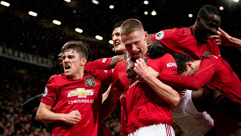 Manchester United celebrate a goal in a fixture shortly before the coronavirus lockdown saw the season suspended