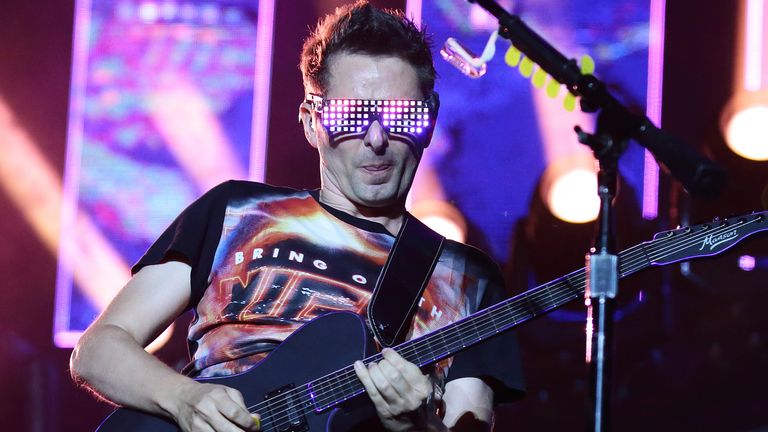 Matt Bellamy of Muse performs on stage during day two of Formula 1 Singapore Grand Prix at Marina Bay Street Circuit on September 21, 2019 in Singapore