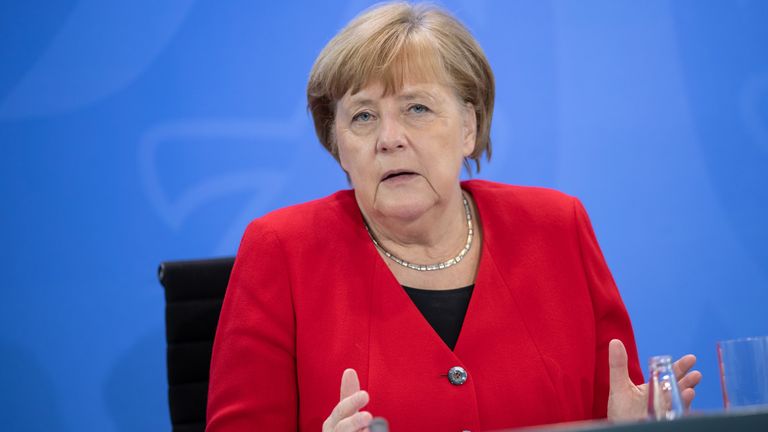 German Chancellor Angela Merkel speaking about easing lockdown measures