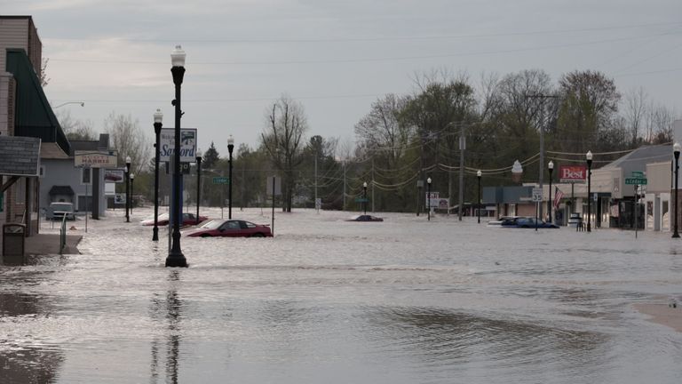 A flooded street in downtown Sanford