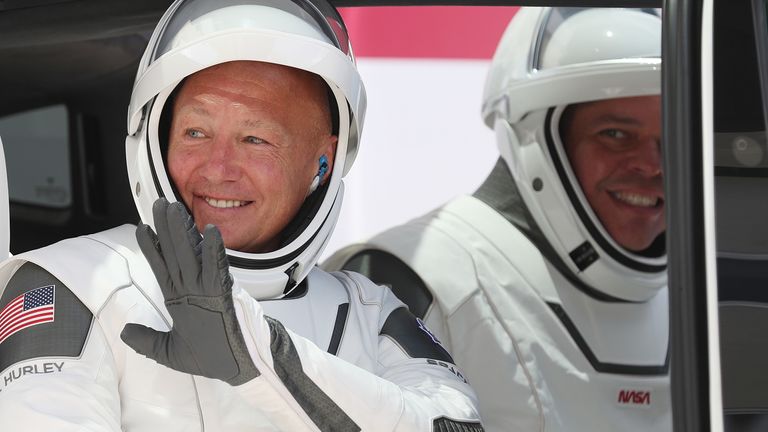 Bob Behnken (right) and Doug Hurley before boarding the SpaceX Falcon 9 rocket