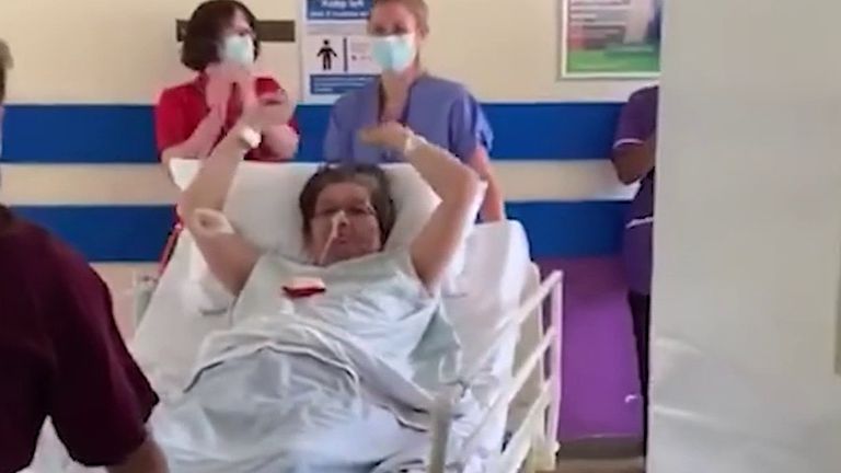 Applause as nurse comes out of intensive care after 32 days