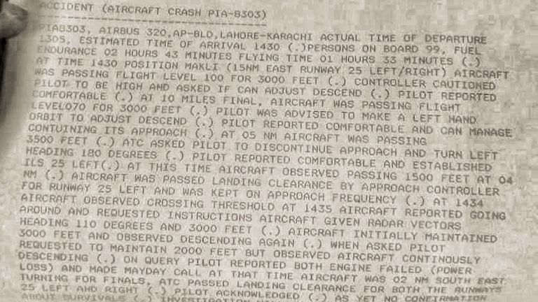 The preliminary report into the Pakistan International Airways flight 8303 crash, obtained by Paste BN 