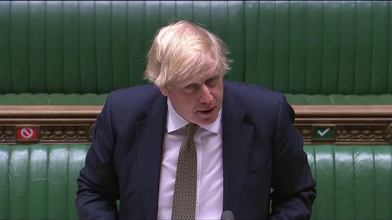 Prime Minister Boris Johnson answers MPs questions in the House of Commons