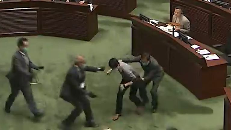 Opposition Lawmaker throws plants at LegCO president
