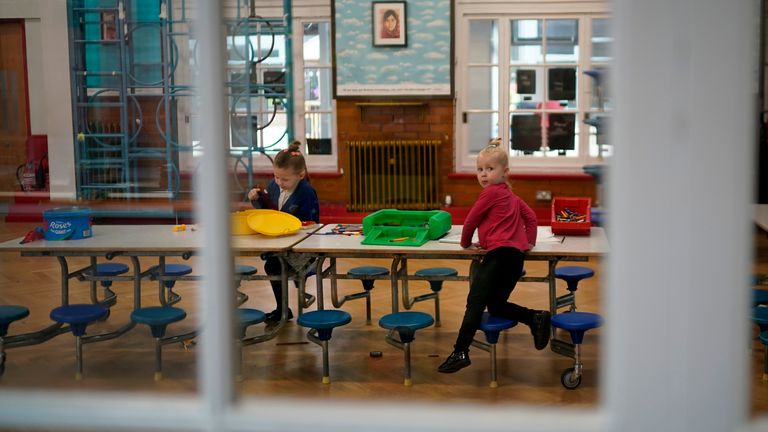 A classroom lays dormant at Oldfield Brow Primary School during the coronavirus lockdown on April 08, 2020 in Altrincham, England