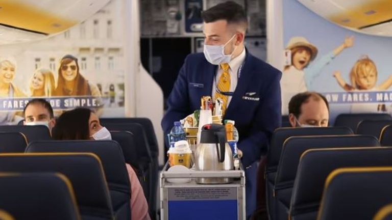 Ryanair want to start 40% of their flights from July. This is from a video published by the airline telling passengers what flying will look like. Pic: Ryanair