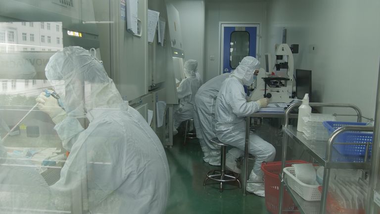 Staff at Beijing-based biotech company Sinovac, where work is taking place to create a coronavirus vaccine