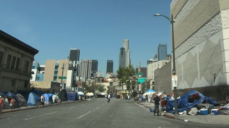 Skid Row is awash with tents in which the homeless sleep