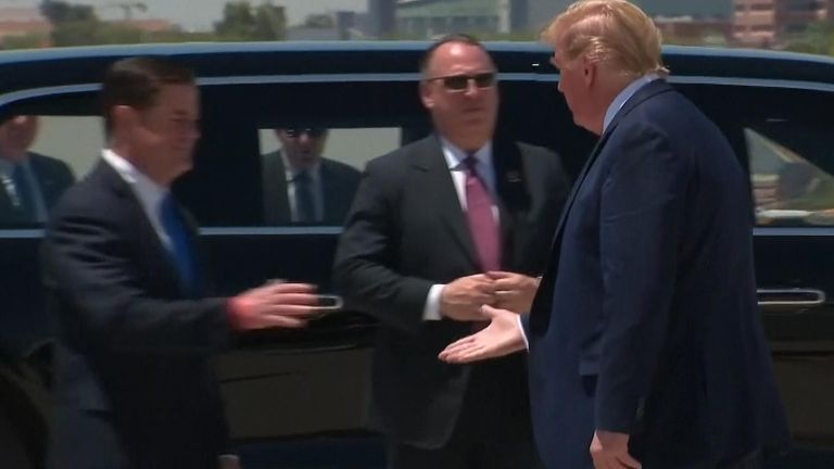 President Trump offers his hand to Arizona Governor Doug Ducey before withdrawing it